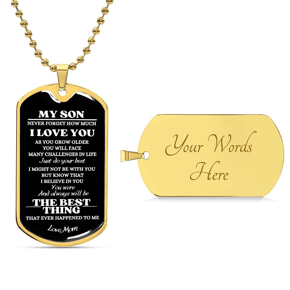 To My Son - Love, Mom | Dog Tag Necklace | Christmas Gift