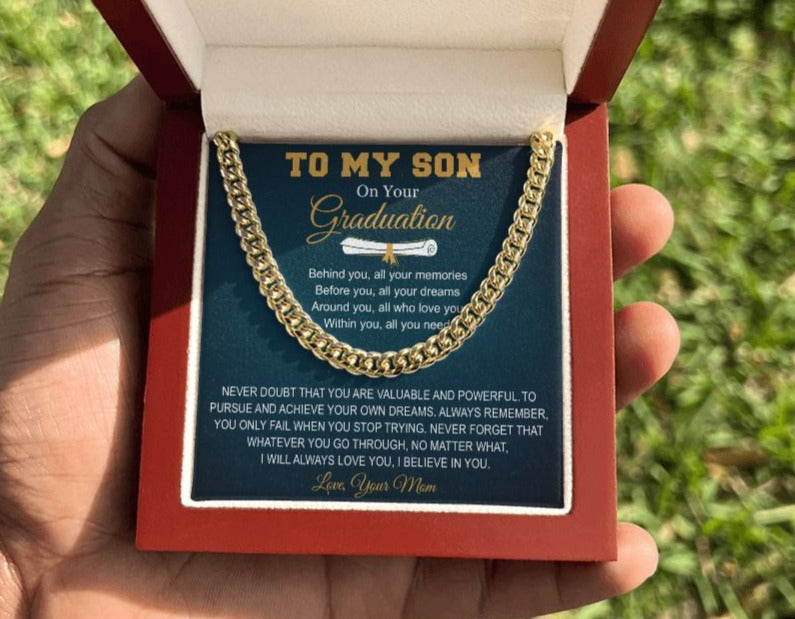 To My Son, Love Mom | Cuban Link Chain | Graduation Gift