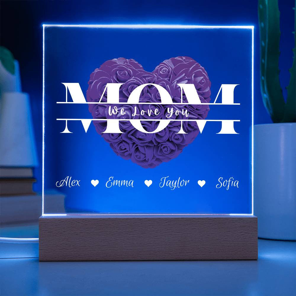 Personalized Mom Monogram Heart Roses | Acrylic Plaque | Mother's Day Gift