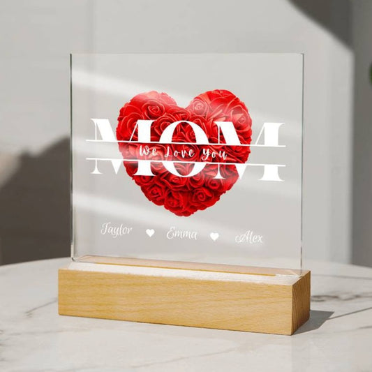 Personalized Mom Monogram Heart Roses | Acrylic Plaque | Mother's Day Gift