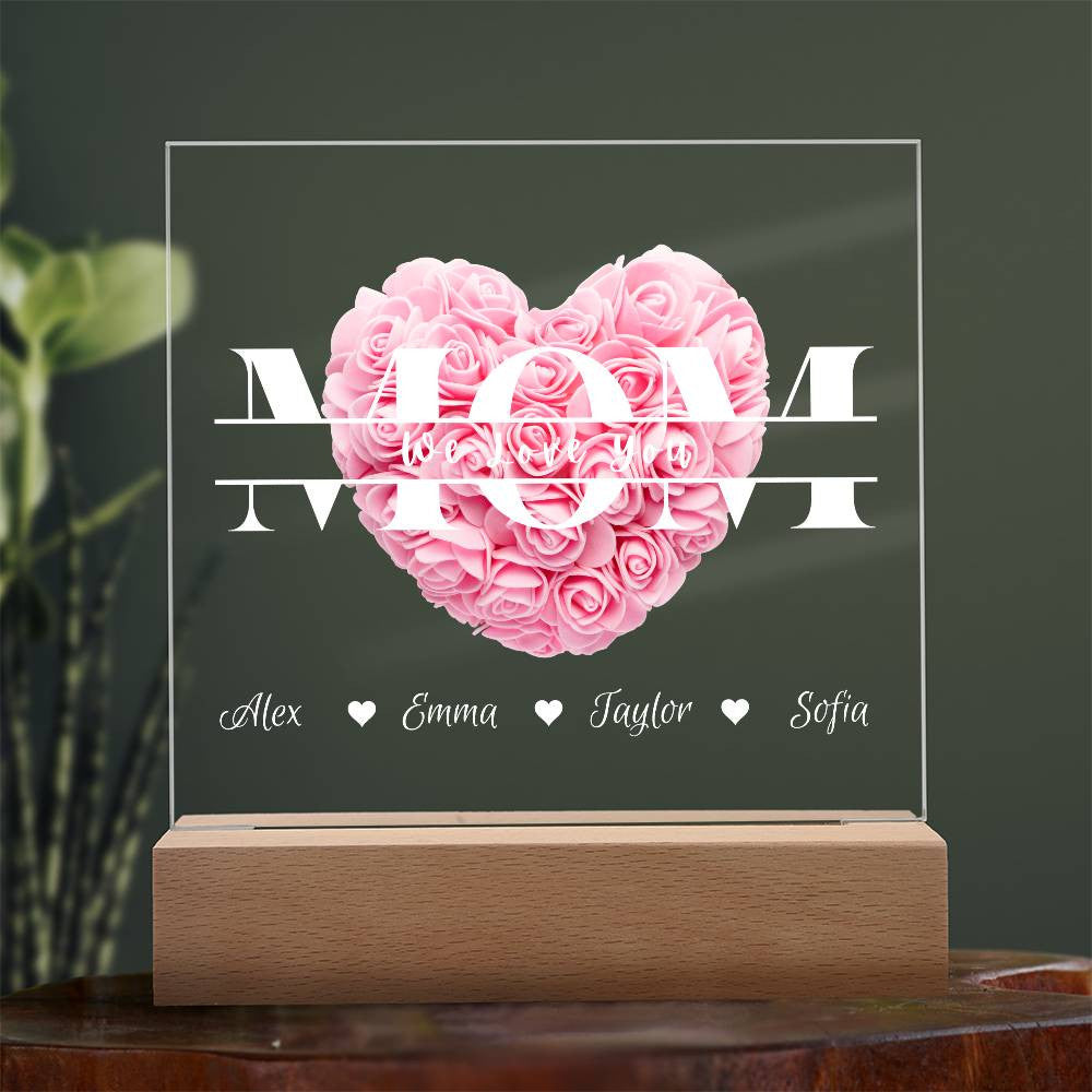 Personalized Mom Monogram Heart Roses | Acrylic Plaque | Mother's Day Gift