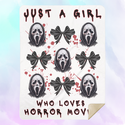 Just A Girl Who Loves Horror Movies Coquette Blanket