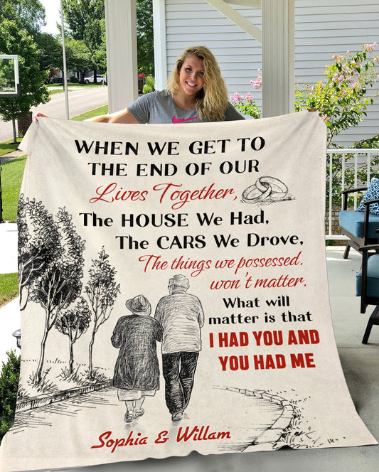 When We Get To The End - Old Couple Sketch Personalized Blanket | Couple Gift | Christmas Gift