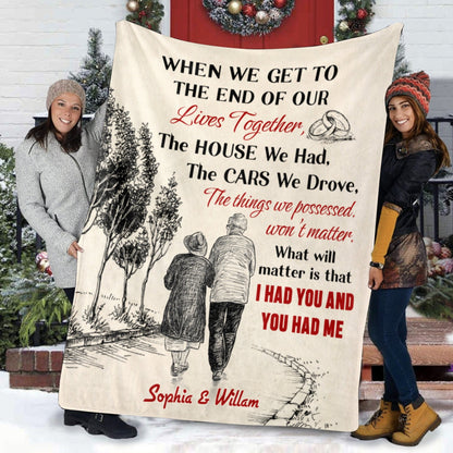 When We Get To The End - Old Couple Sketch Personalized Blanket | Couple Gift | Christmas Gift