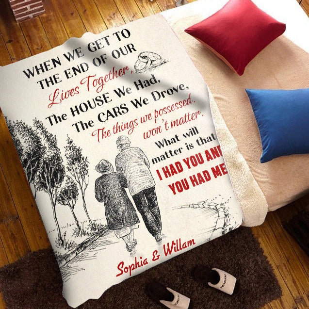 When We Get To The End - Old Couple Sketch Personalized Blanket | Couple Gift | Christmas Gift