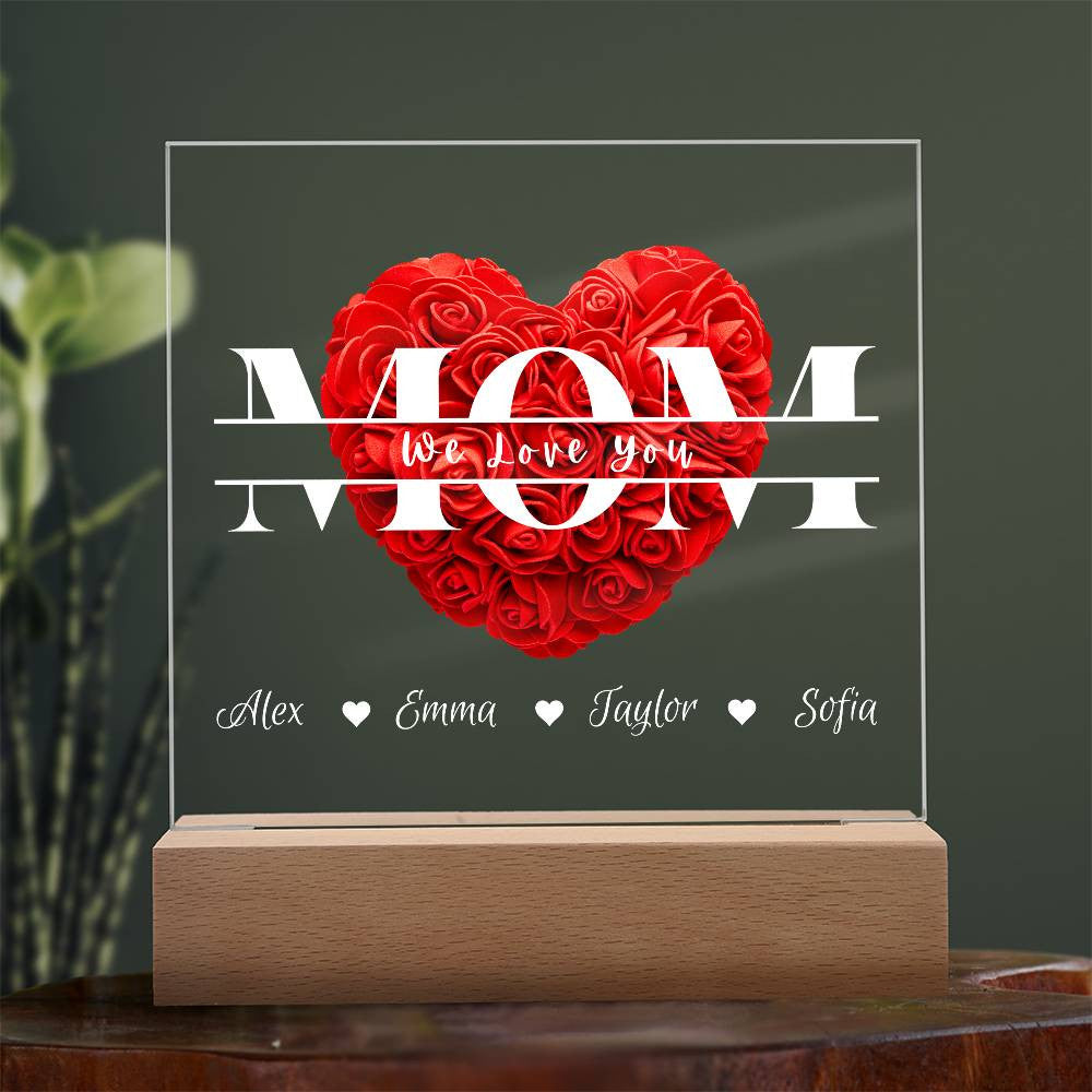 Personalized Mom Monogram Heart Roses | Acrylic Plaque | Mother's Day Gift