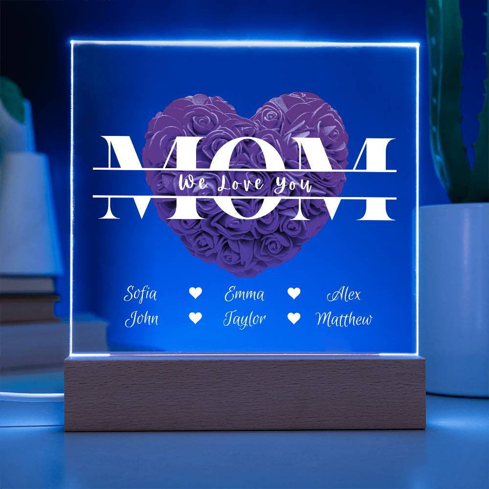 Personalized Mom Monogram Heart Roses | Acrylic Plaque | Mother's Day Gift