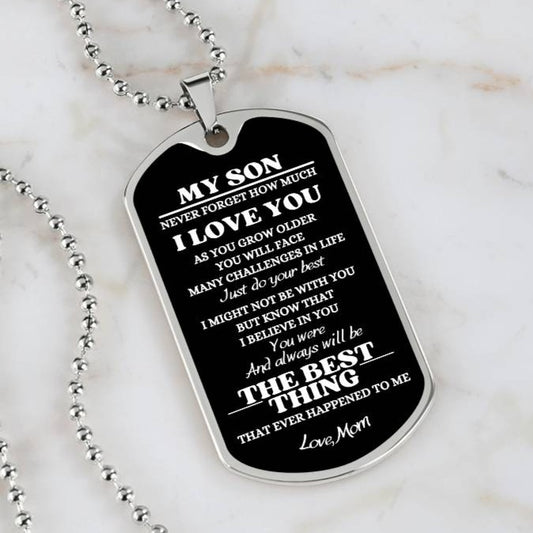 To My Son - Love, Mom | Dog Tag Necklace | Christmas Gift