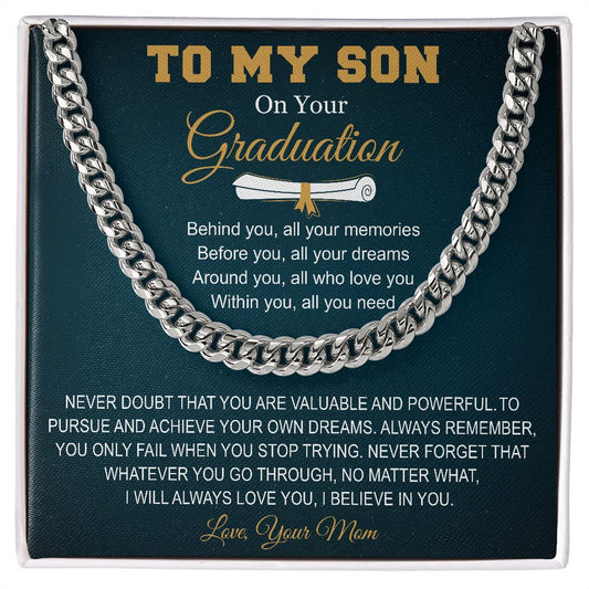 To My Son, Love Mom | Cuban Link Chain | Graduation Gift
