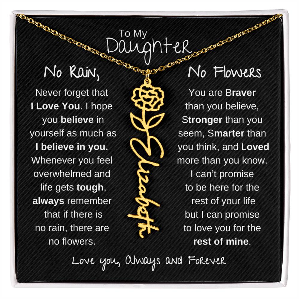 Daughter | No Rain No Flowers | Birth Flower Name Necklace