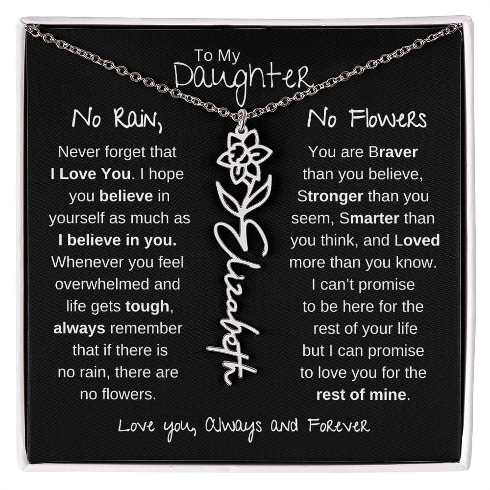 Daughter | No Rain No Flowers | Birth Flower Name Necklace