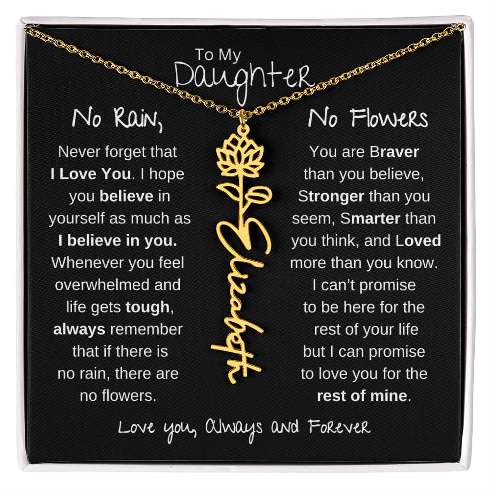 Daughter | No Rain No Flowers | Birth Flower Name Necklace