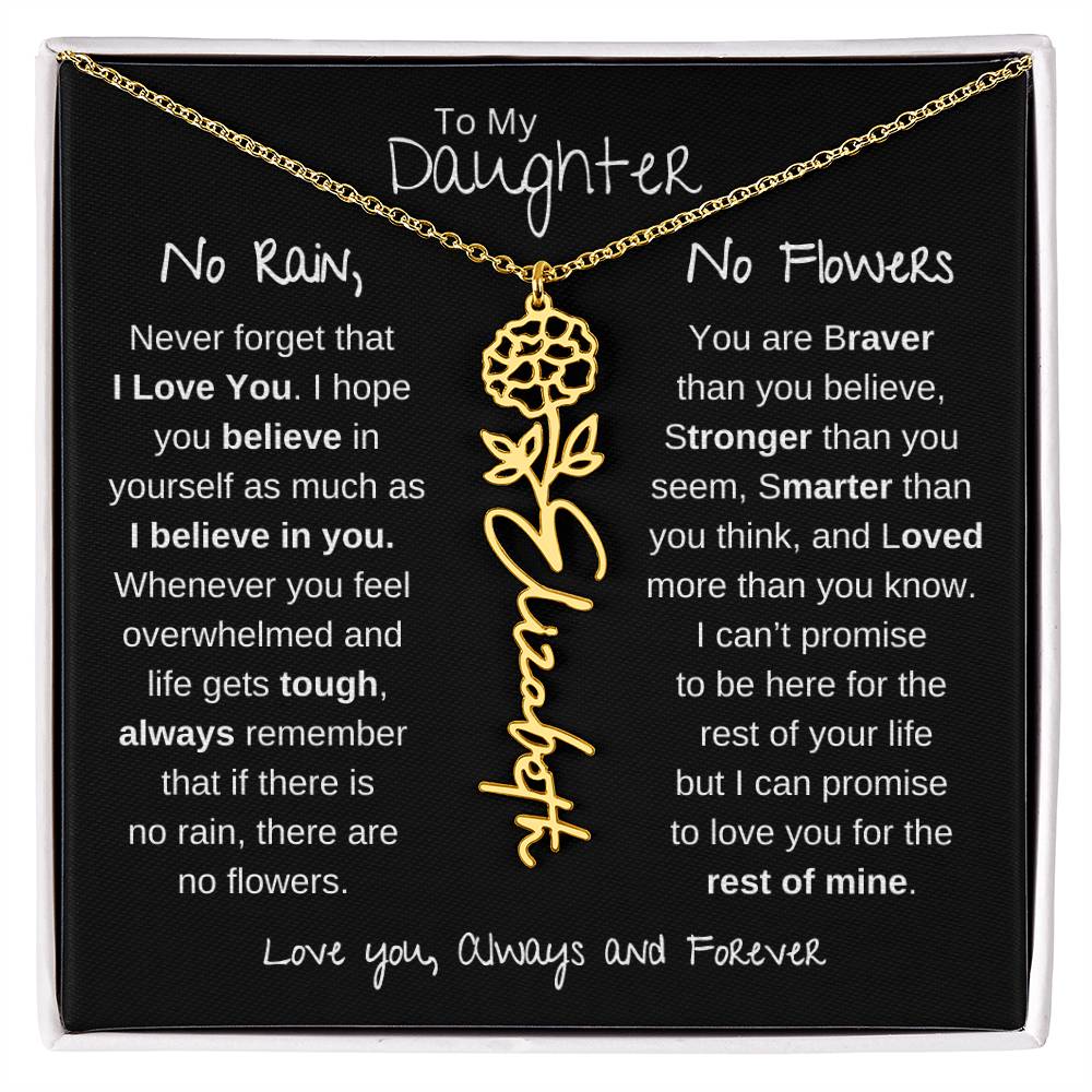 Daughter | No Rain No Flowers | Birth Flower Name Necklace