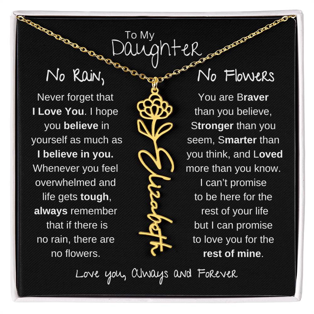 Daughter | No Rain No Flowers | Birth Flower Name Necklace