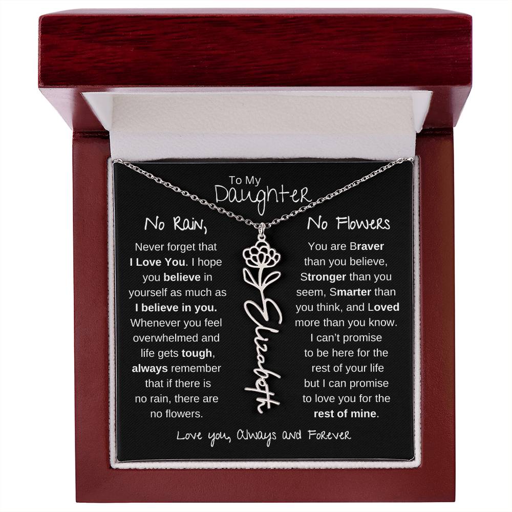 Daughter | No Rain No Flowers | Birth Flower Name Necklace