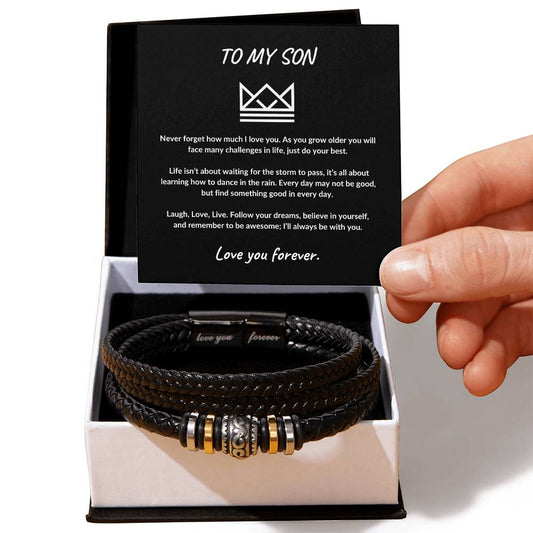 To My Son | I Love You Forever | Leather Braid Bracelet | Christmas Gift