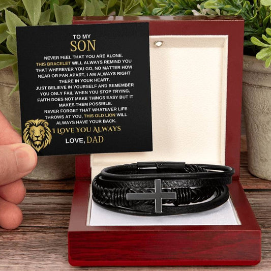 TO MY SON | CROSS LEATHER BRACELET | THIS OLD LION