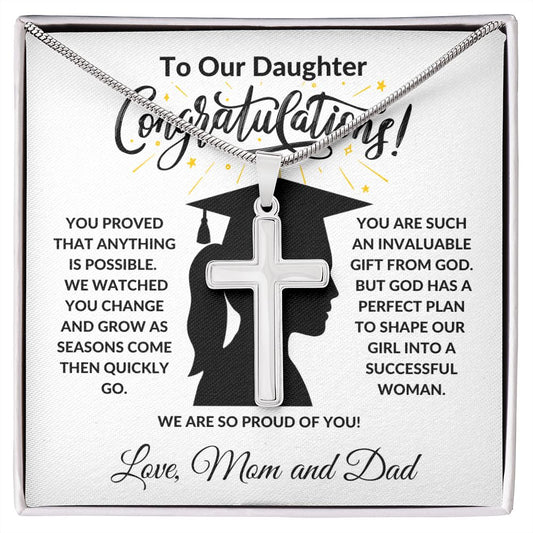 To Our Daughter - Congratulations | Stainless Steel Cross Necklace | Graduation Gift