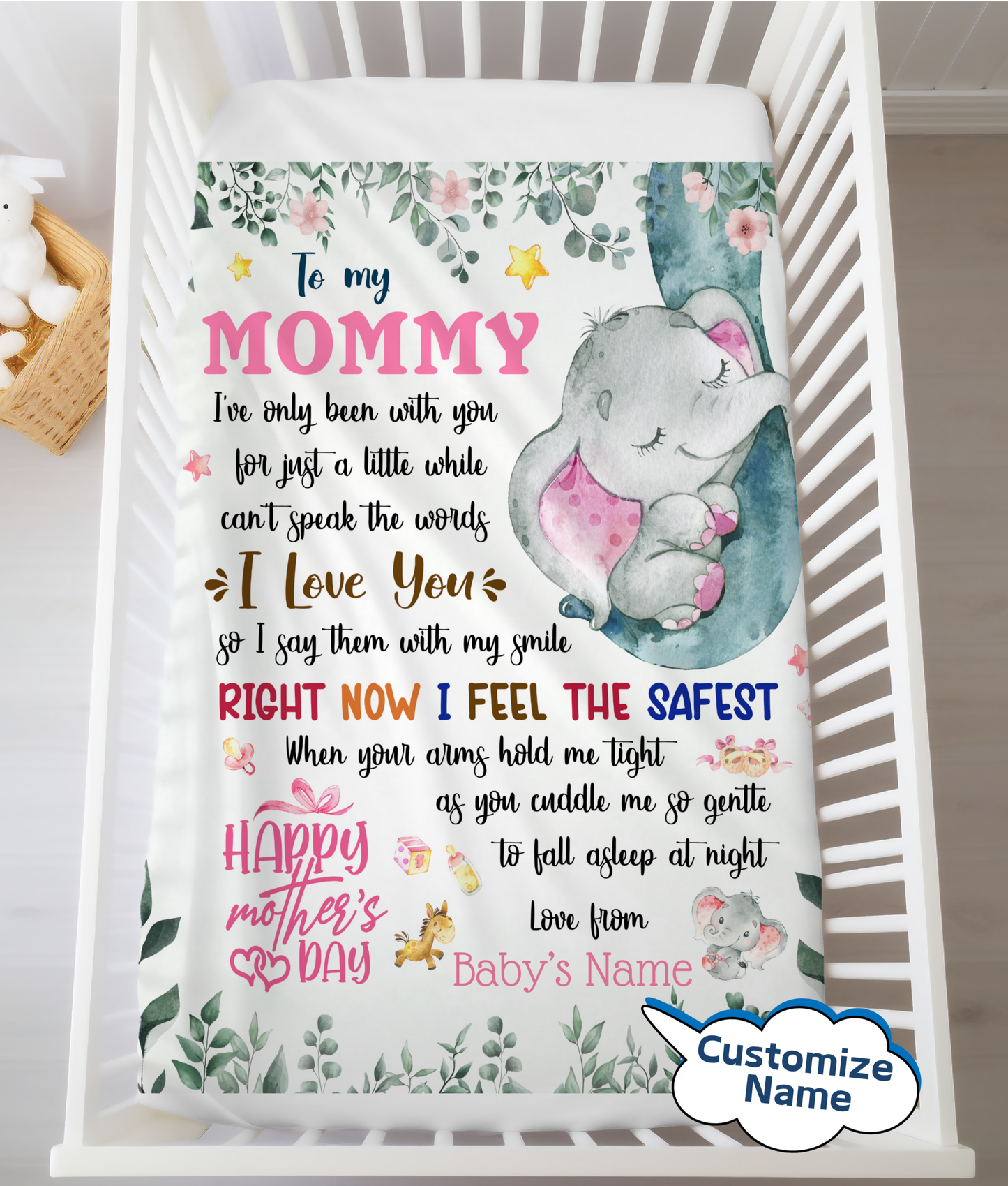 New Mommy Baby Elephant Blanket | Personalized Mother's Day Gift