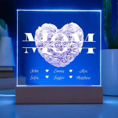 Personalized Mom Monogram Heart Roses | Acrylic Plaque | Mother's Day Gift