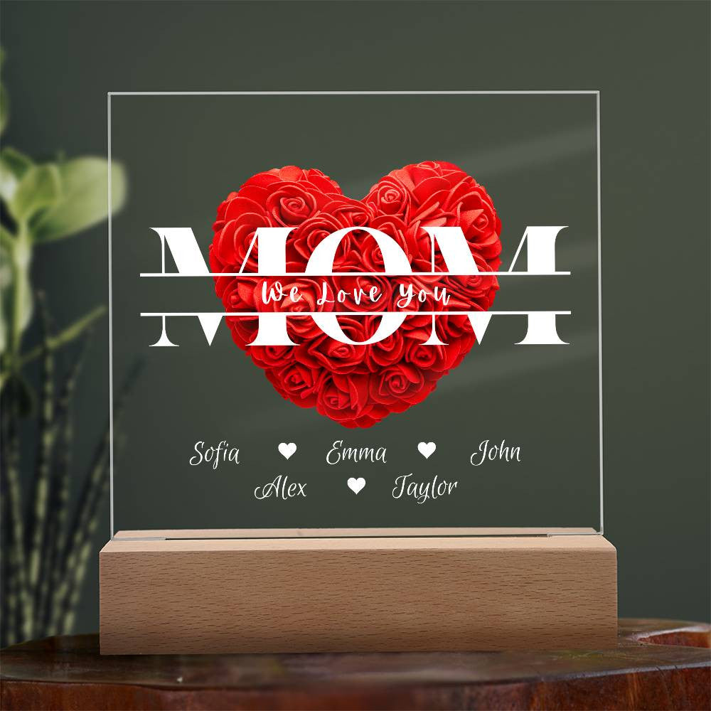 Personalized Mom Monogram Heart Roses | Acrylic Plaque | Mother's Day Gift