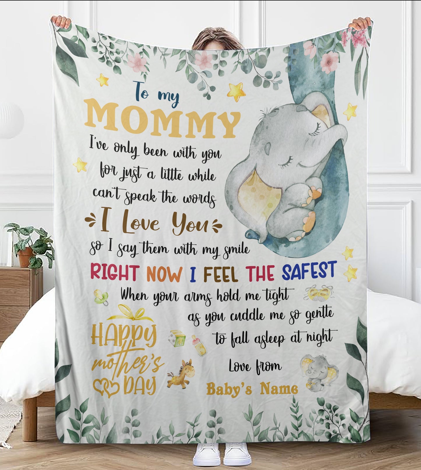 New Mommy Baby Elephant Blanket | Personalized Mother's Day Gift